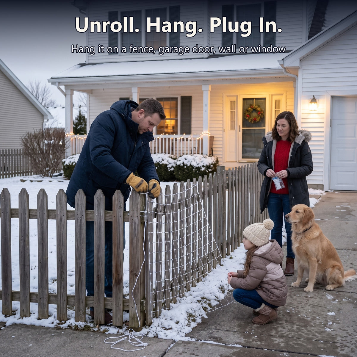 Hanging the net light on a picket fence