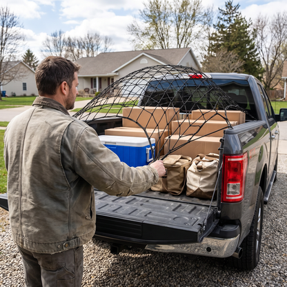 Tossing the HaulGrip net over a pickup load