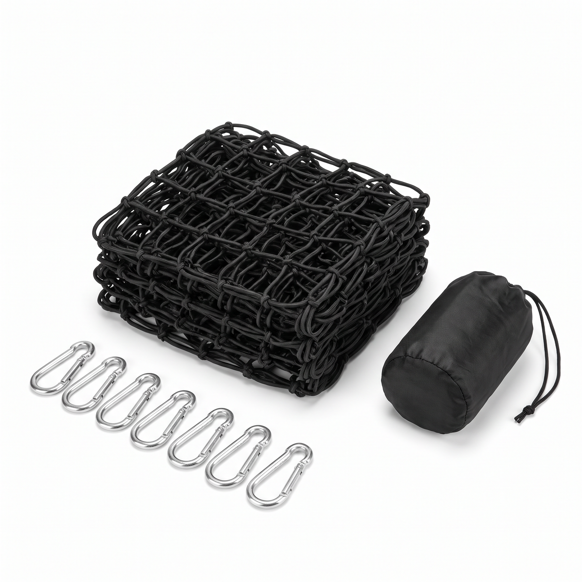Folded HaulGrip net with carabiners and pouch