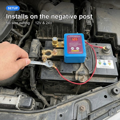 Remote Battery Disconnect Switch - 12V/24V, installed on the negative battery post