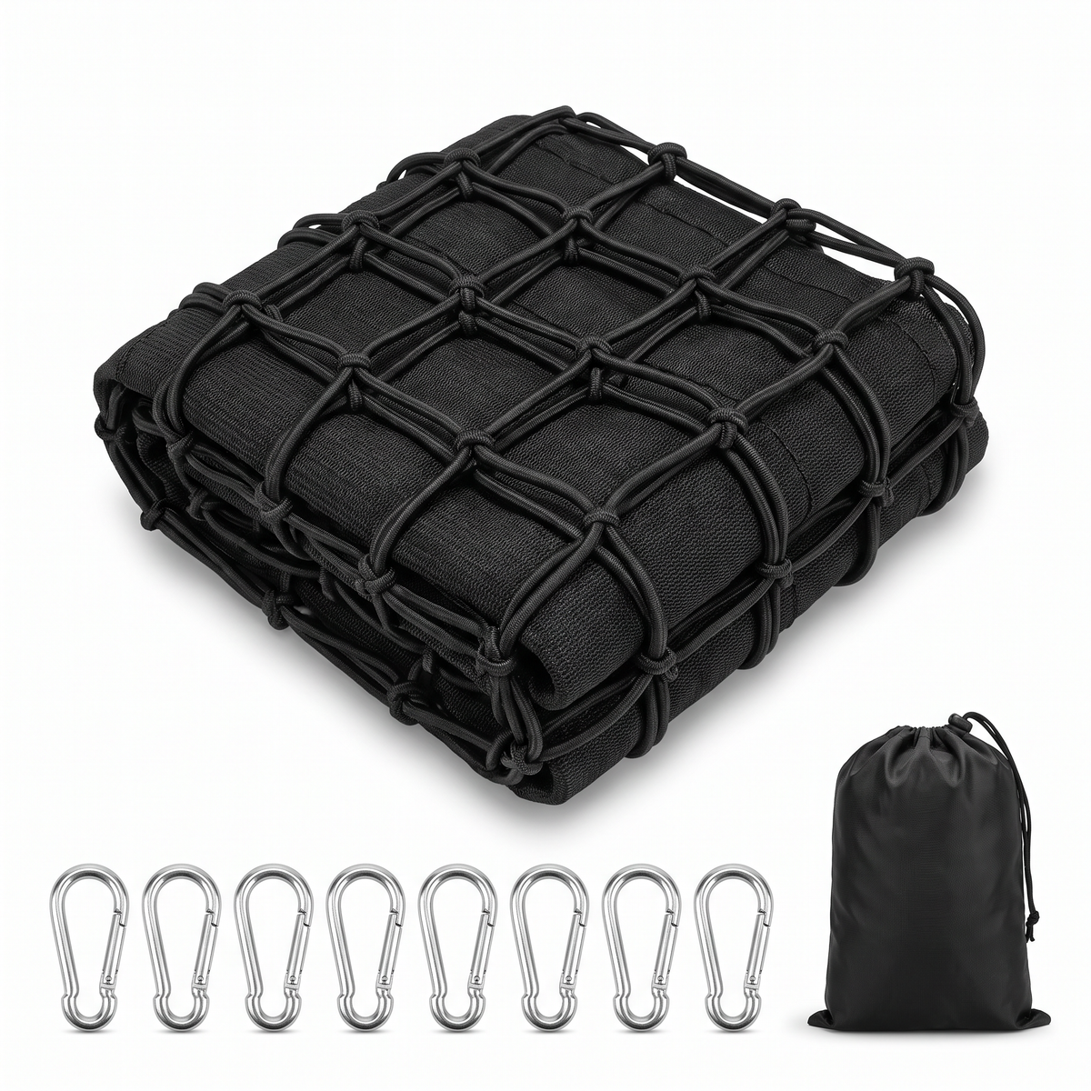 HaulGrip net, 8 metal carabiners and storage pouch