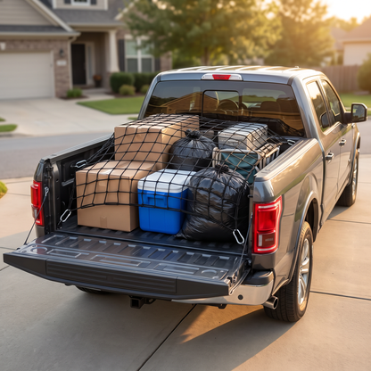 HaulGrip over boxes, cooler and bags in a truck bed