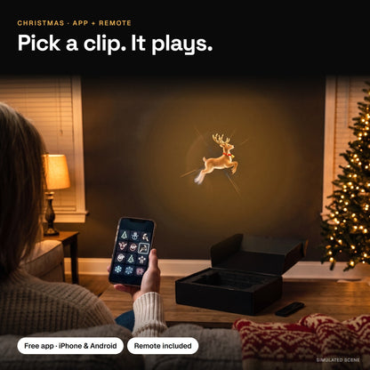 Pick a clip in the free app and the wall fan plays a reindeer; remote included in the box