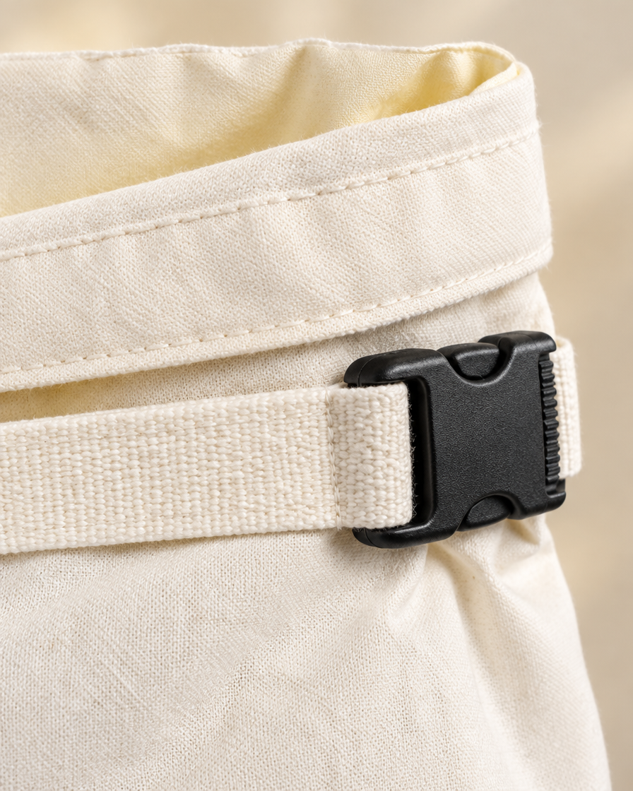 Close-up of the folded cuff and black side-release buckle