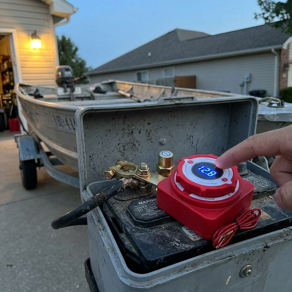 Switch installed on a fishing boat battery