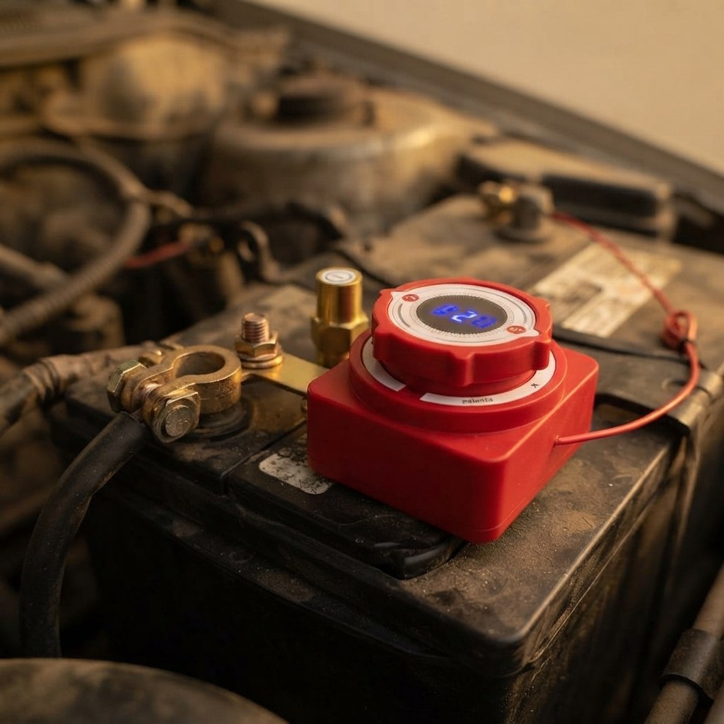 Switch mounted on the negative post with the car's cable attached