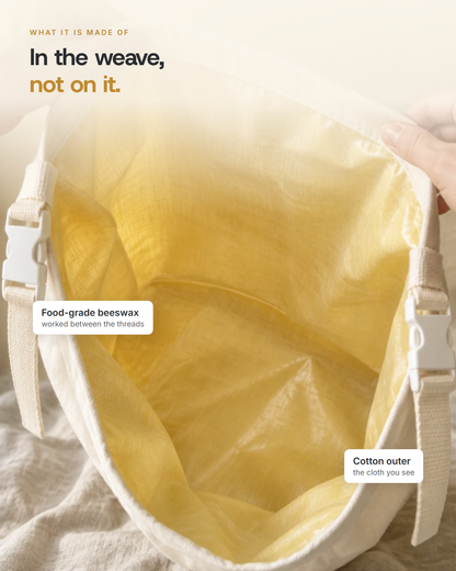 The waxed lining, with food-grade beeswax worked between the cotton threads