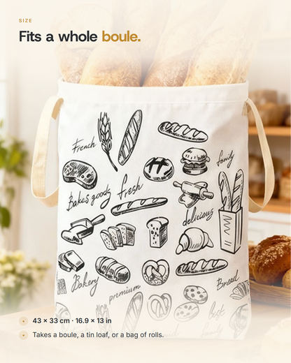 Size - 43 by 33 cm, takes a boule, a tin loaf or a bag of rolls