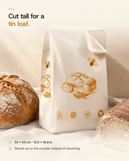 Size - 32 by 43 cm, cut tall so a tin loaf stands up in it