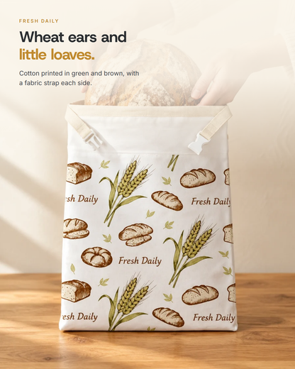 Fresh Daily - cotton printed with green wheat ears and brown loaves
