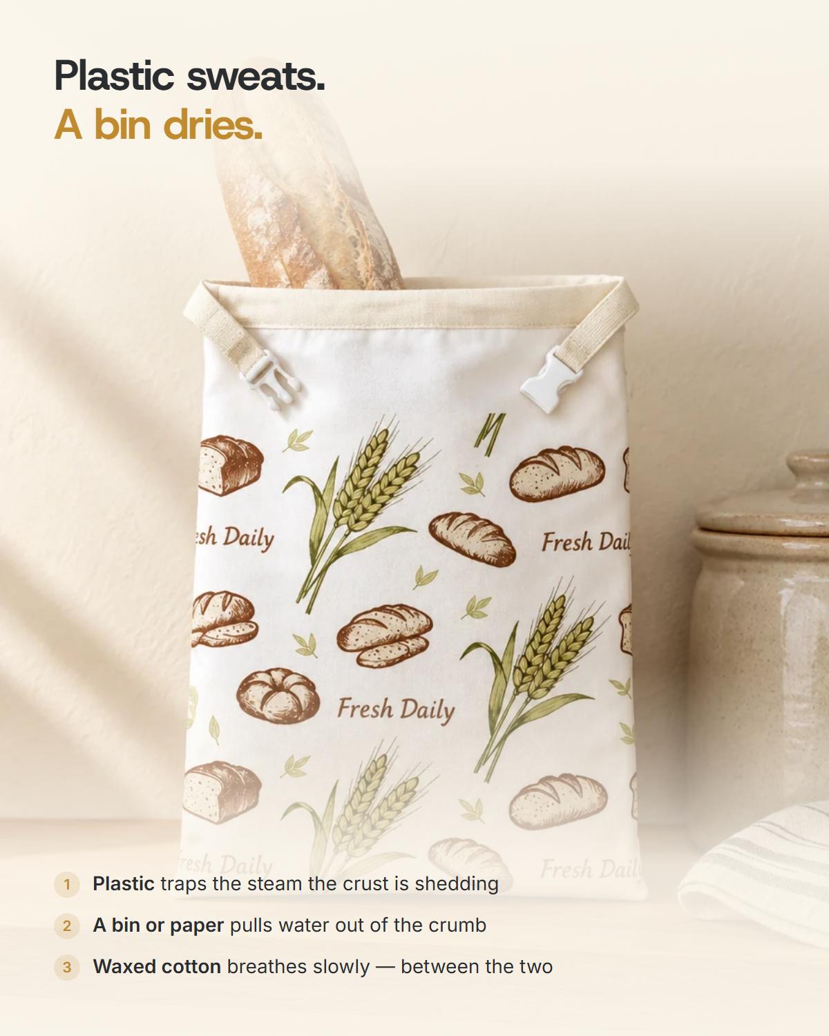 Plastic sweats, a bread bin dries - how waxed cotton sits between the two