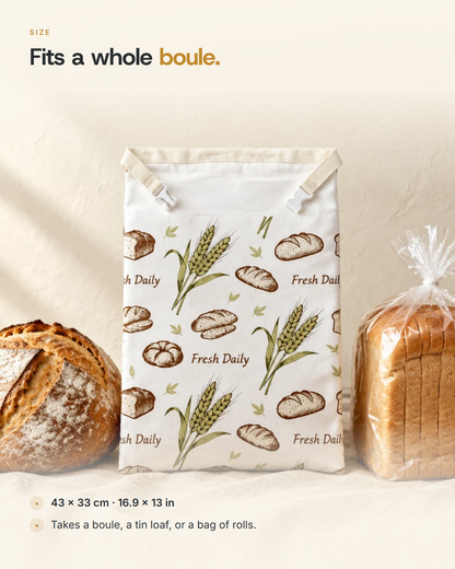 Size - 43 by 33 cm, takes a boule, a tin loaf or a bag of rolls