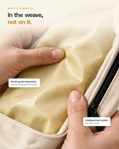 The waxed lining, with food-grade beeswax worked between the cotton threads