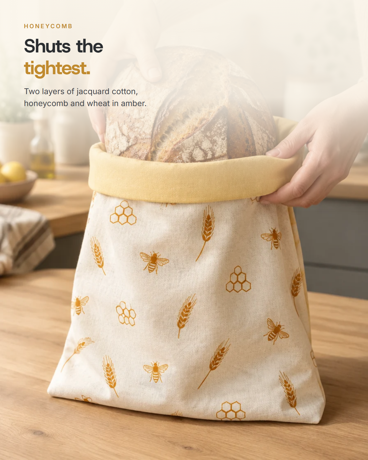 Honeycomb - two layers of jacquard cotton, honeycomb and wheat in amber
