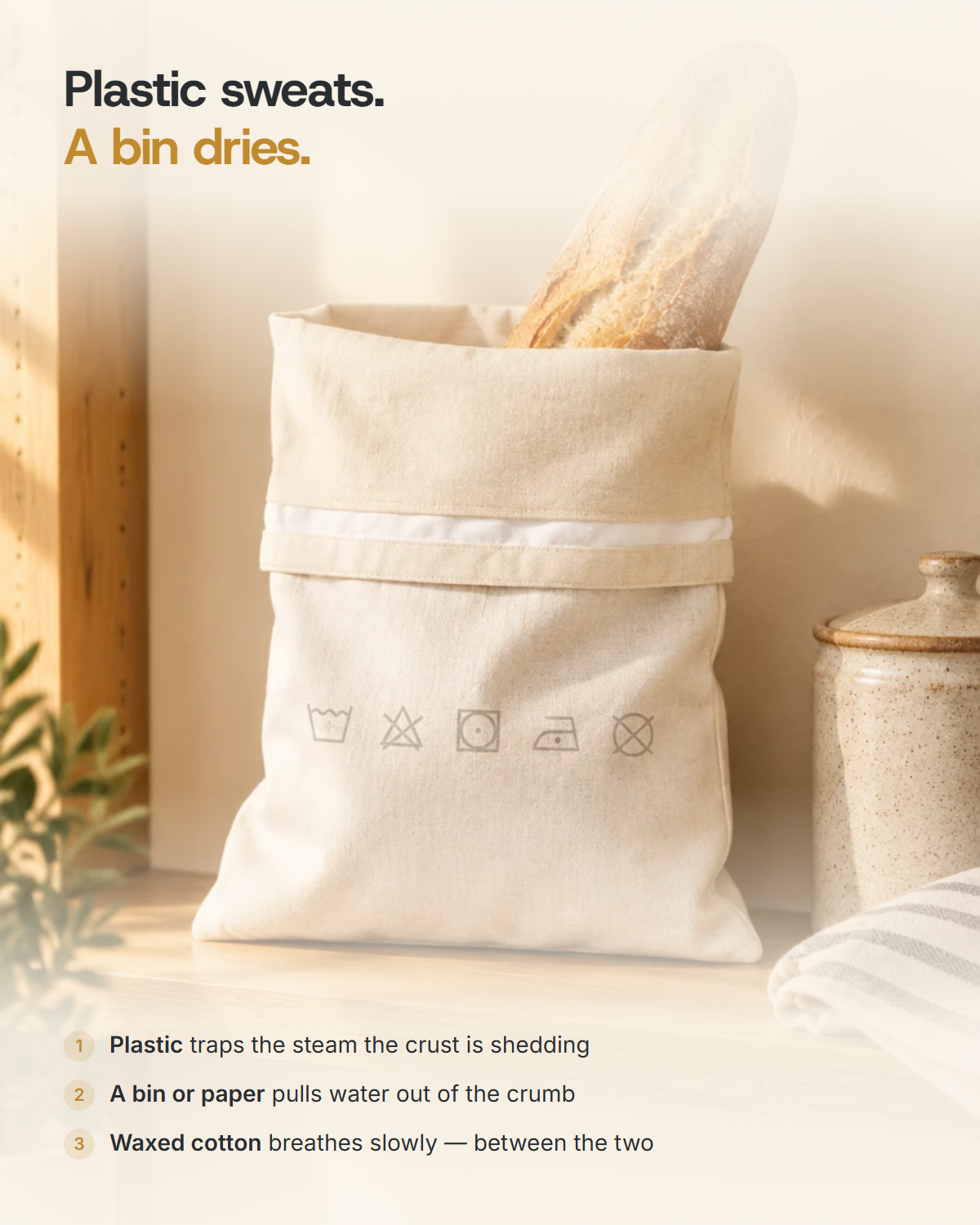 Plastic sweats, a bread bin dries - how waxed cotton sits between the two
