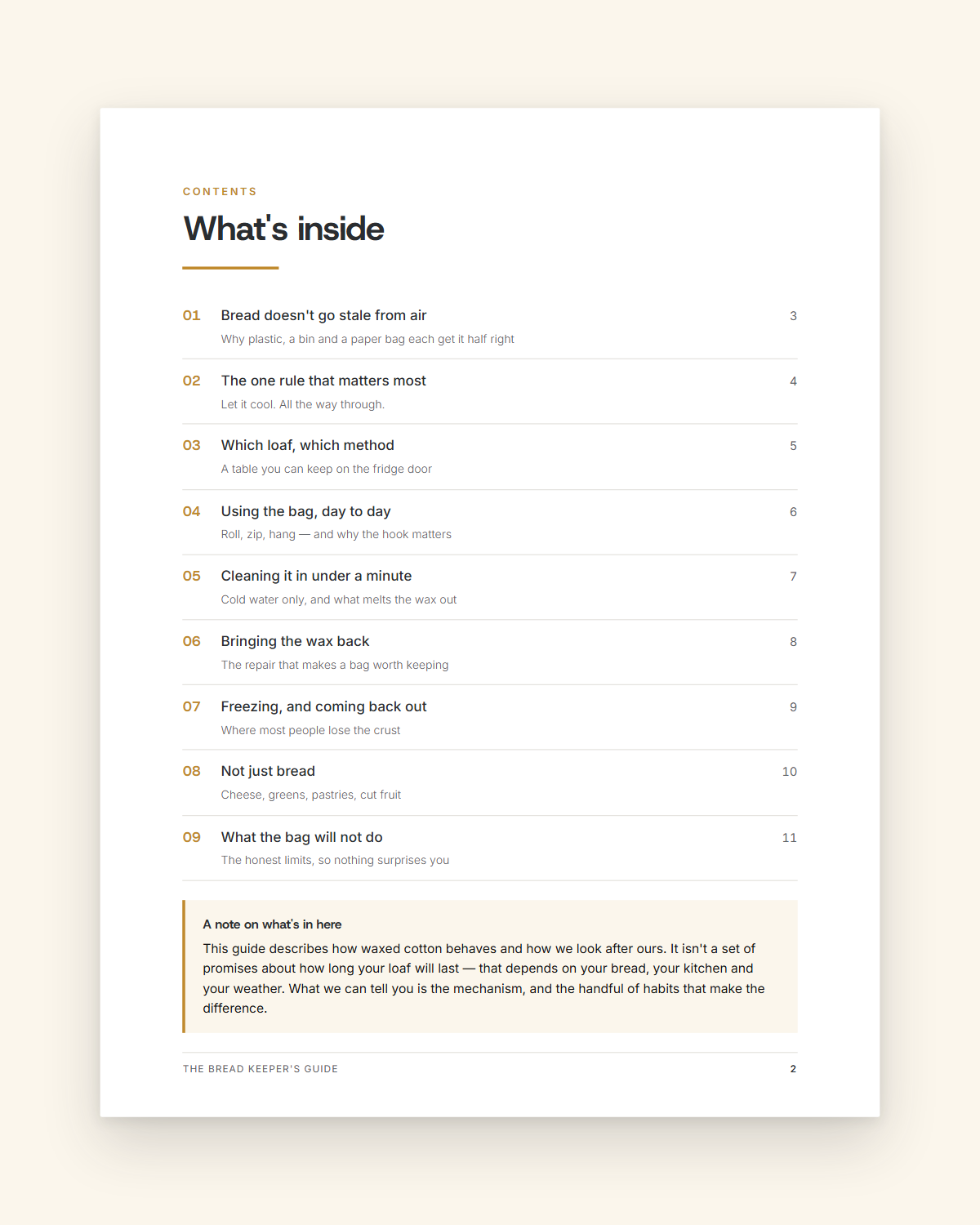 Contents page listing the nine chapters of the guide
