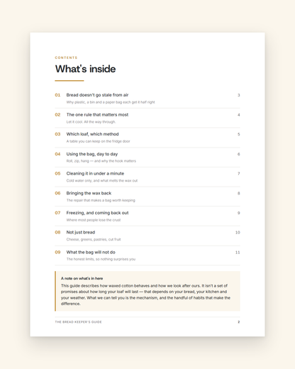 Contents page listing the nine chapters of the guide