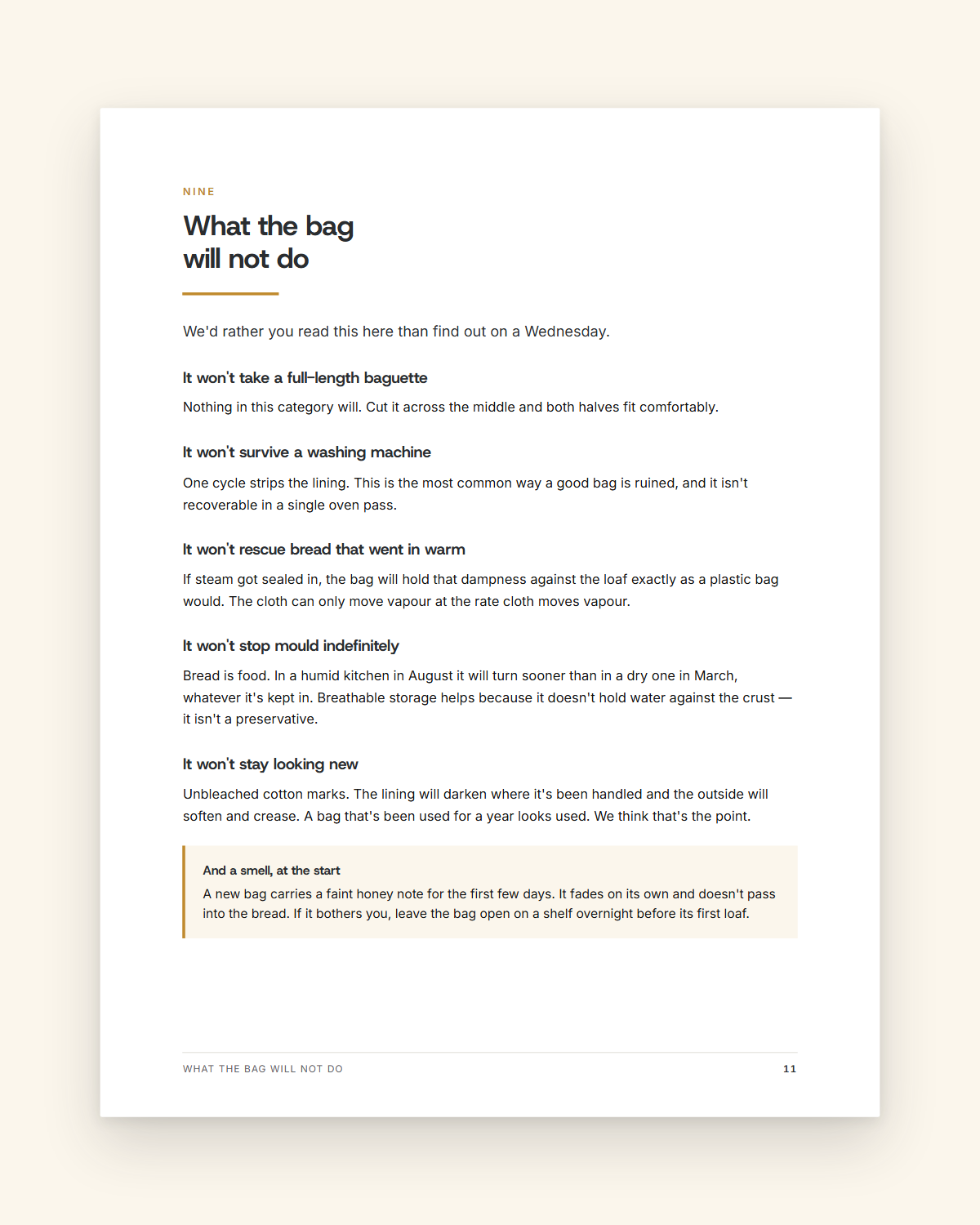 What the bag will not do - the honest limits chapter