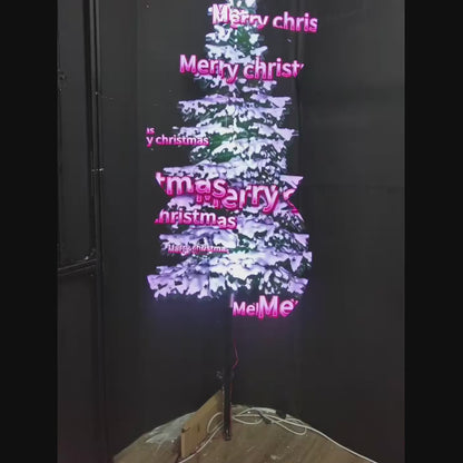 Video: three synced hologram fans show a snowy Christmas tree