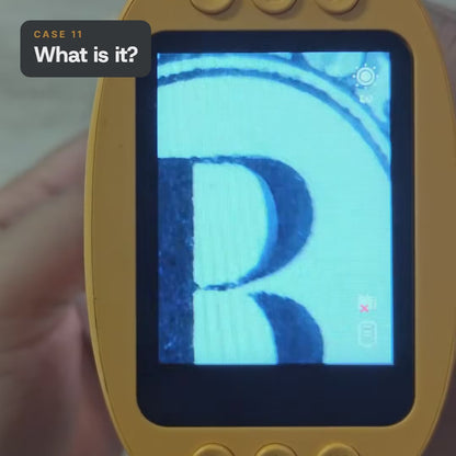 Real microscope screen footage zooming into a dollar bill: the letter B, Washington's eye and the pyramid