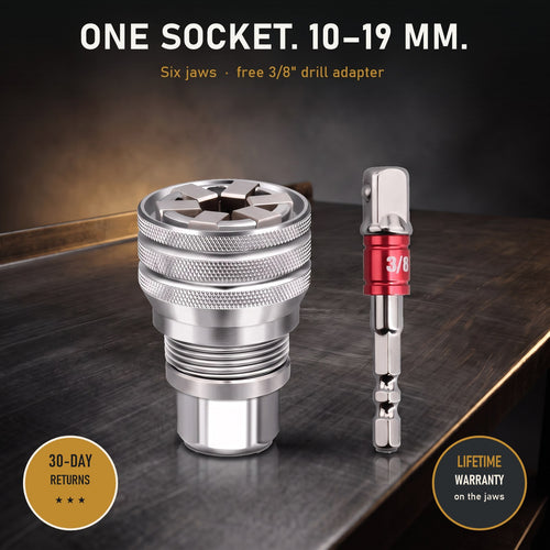 SixJaw universal socket and 3/8 inch drill adapter