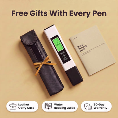 Free gifts: leather carry case, water reading guide, 90-day warranty