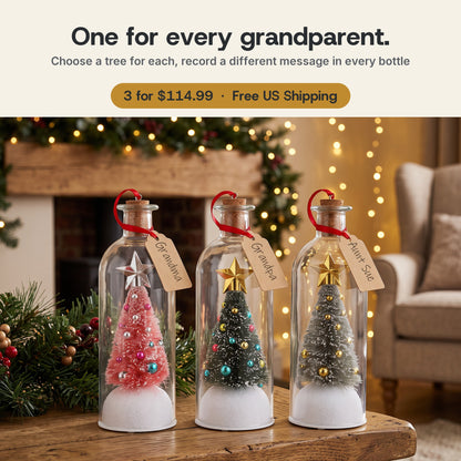 Three Voice Bottles with gift tags for Grandma, Grandpa and Aunt Sue